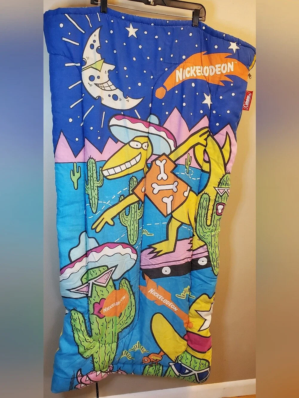 Vintage 1990 Nickelodeon Coleman Kids Sleeping Bag 90s Nick Cartoon Zip